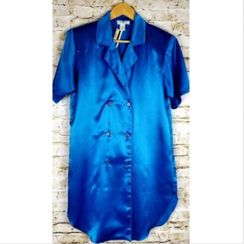 Gracie Bishop Nightgown SZ S Blue Satin Nightgown